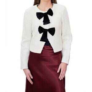 NEW DOLCE CABO velvet bow tweed blazer in creme/black